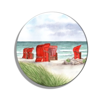 Fridge magnet with bottle opener Watercolor art maritime print art print beach chairs red by the sea Baltic Sea sea beach dunes